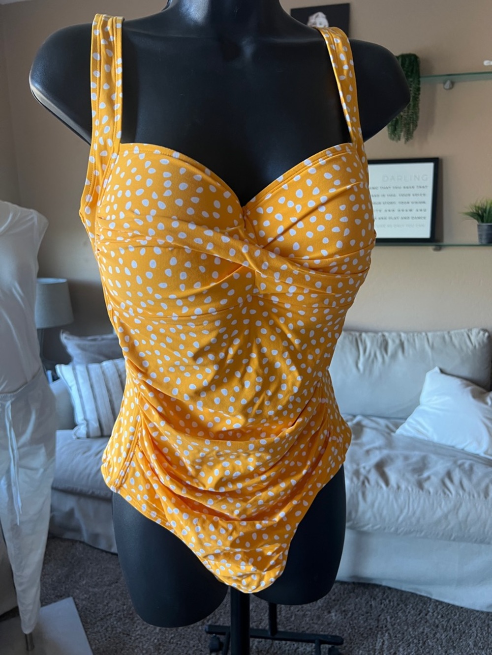 Yellow Polka Dot One-Piece Swimsuit with Sweetheart Neckline